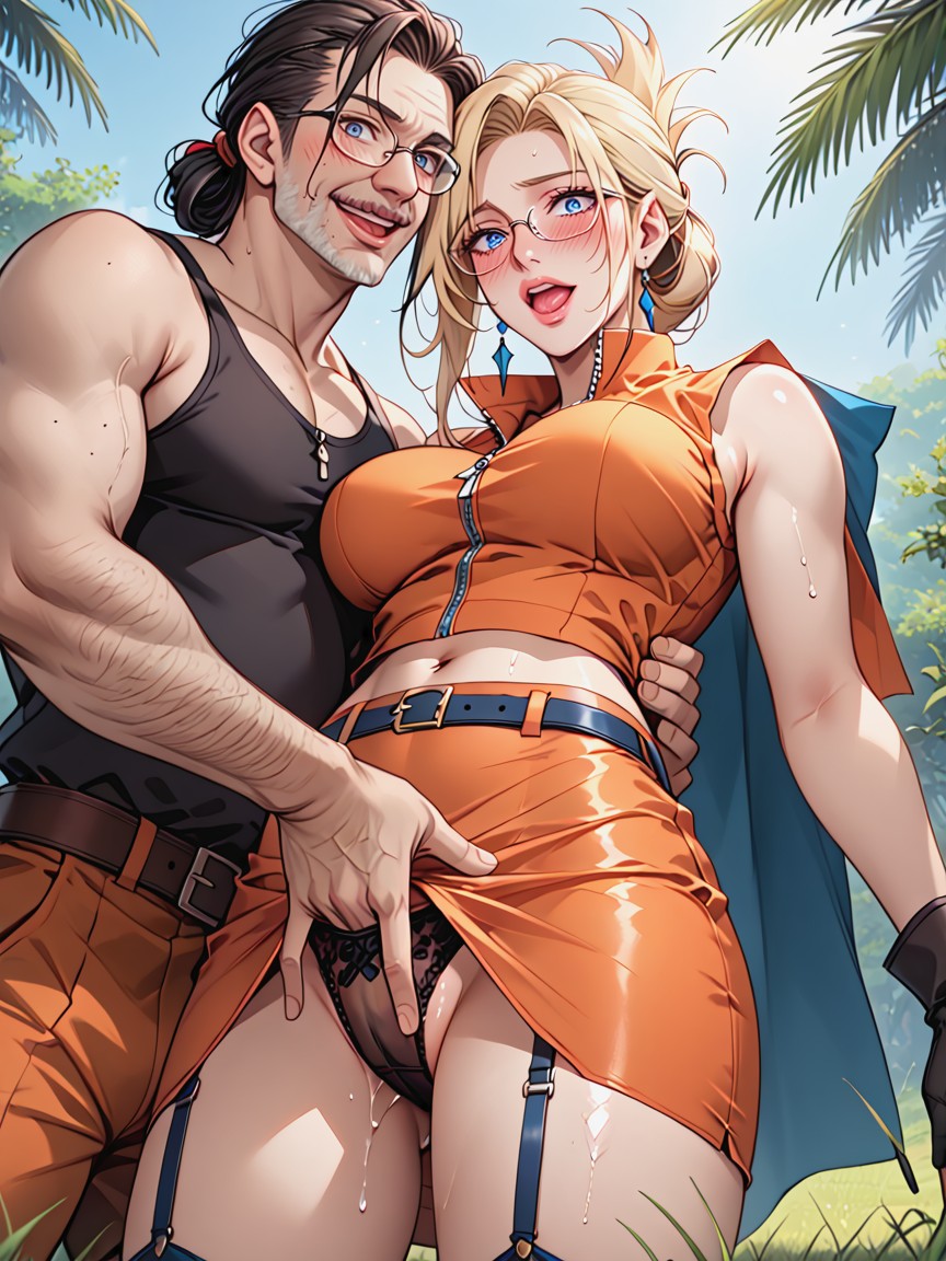 Gloves, Zip Up Orange Shirt, Embarrassed Hentai AI Porn