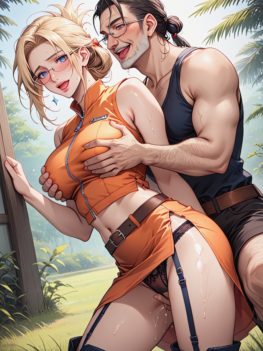 Juicy Lips, Side View, Old Gentle Man Hentai AI Porn