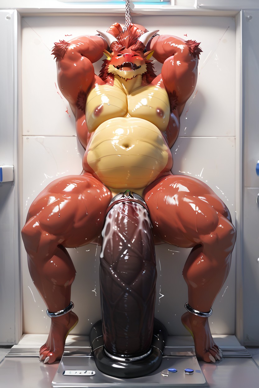 Legs Straight Feet Apart, Dragon, Restrained Furry AI Porn