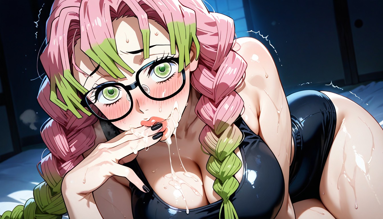 Hand Covering Mouth, Trembling, Cum In Mouth Hentai AI Porn