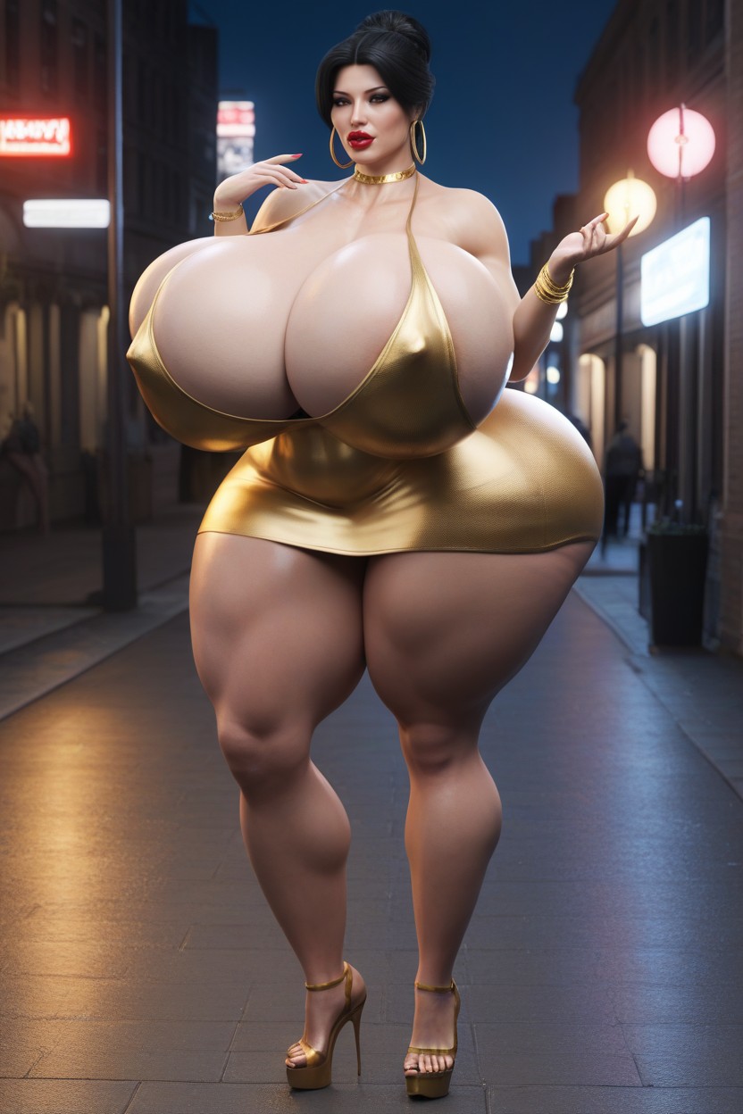 Voluptuous, Gold Hoop Earring, Colossal Breast AI Porn