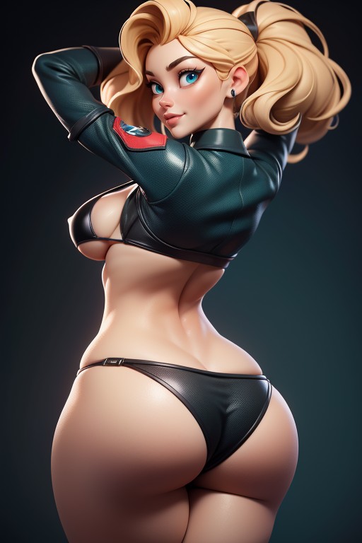 Pixie Cut, Sexy Confident Smirk Expression, Green And Black Military Camouflage Bikini Hentai AI Porn