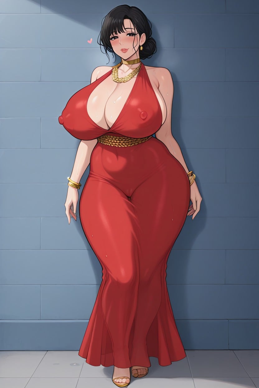 Water Drops All Over Body, Pixie Haircut, Massive Ass MILF AI Porn