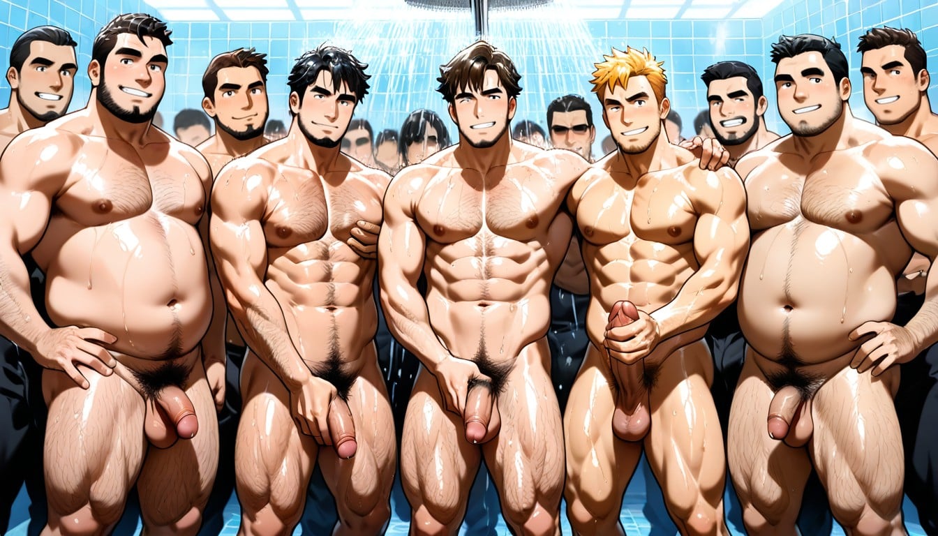 Crowd Of Naked Men, Some Ginger, Some Fit Men AI Gay Porn