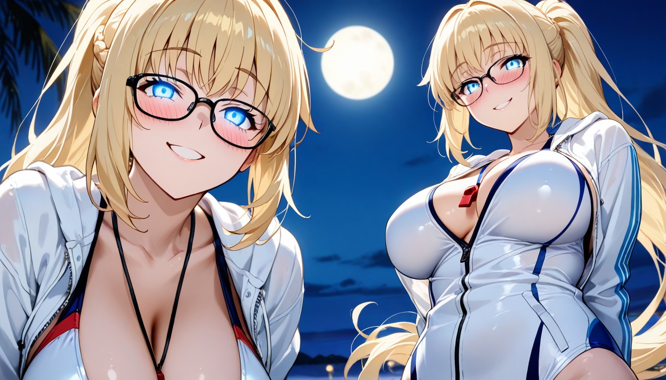Ponytail, The Jacket Is Worn Loosely, Wearing Glasses Hentai AI Porn