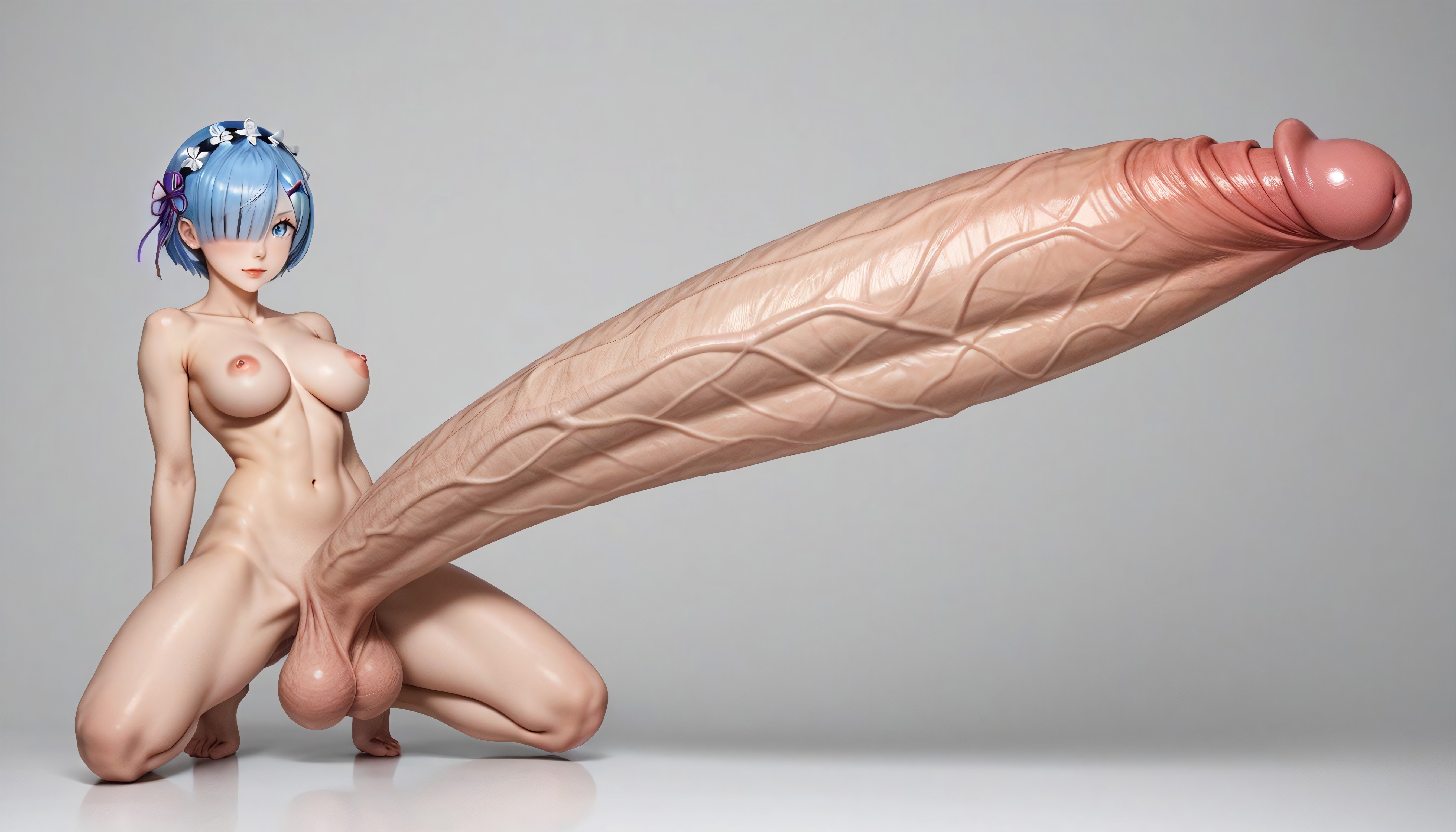 Full-figure Photo, Hold Glans With Both Hands, Enormous Penis Porno IA transsexuelle