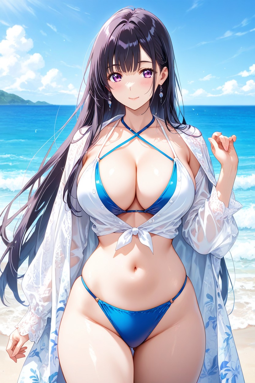 Simple White Sheer Cover-up Shirt, Flowy Fabric, Feminine Hentai AI Porn