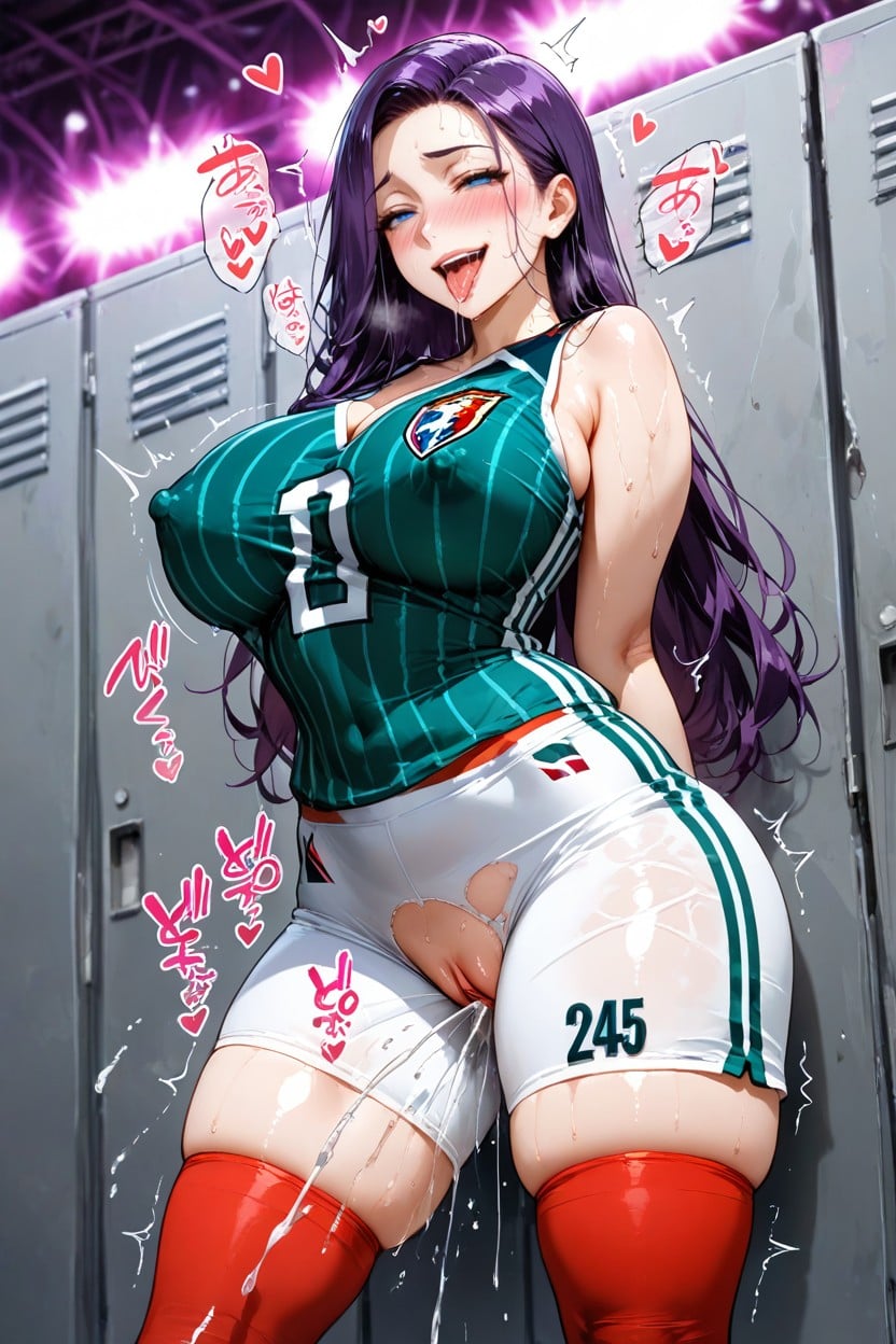Smiling Mouth Open, Love Hearts, Background Of A Soccer Stadium Hentai AI Porn
