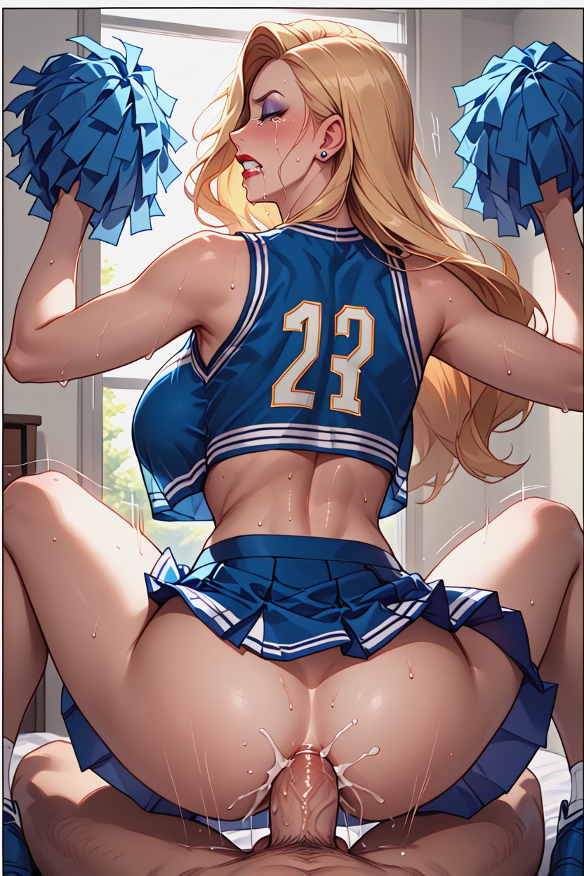 Blue Cheerleader Blouse, Sex, Clenched Teeth Hentai AI Porn