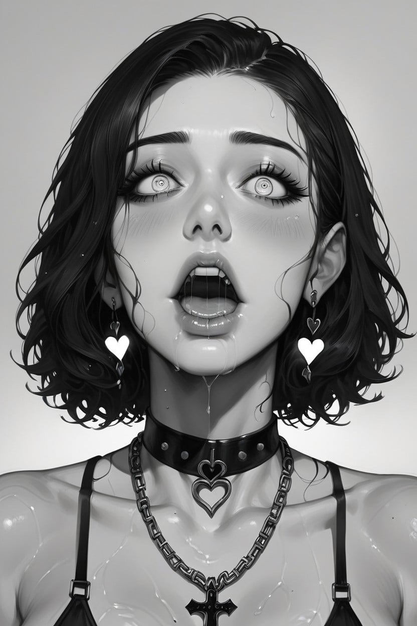 Detailed Mouth, Drool Dripping From Her Mouth, High Contrast Hentai AI Porn