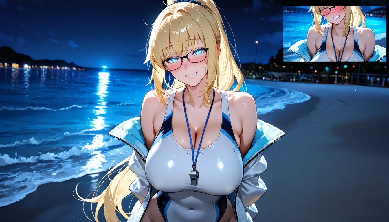 A White Jacket, Arms Behind Back, Looking At The Viewer Hentai AI Porn