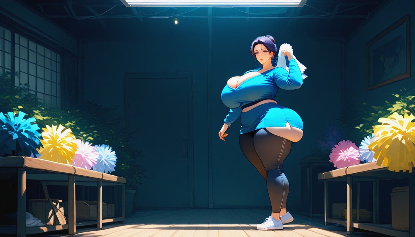 Massive Butt, Full Body, Long Blue Sweatshirt MILF AI Porn