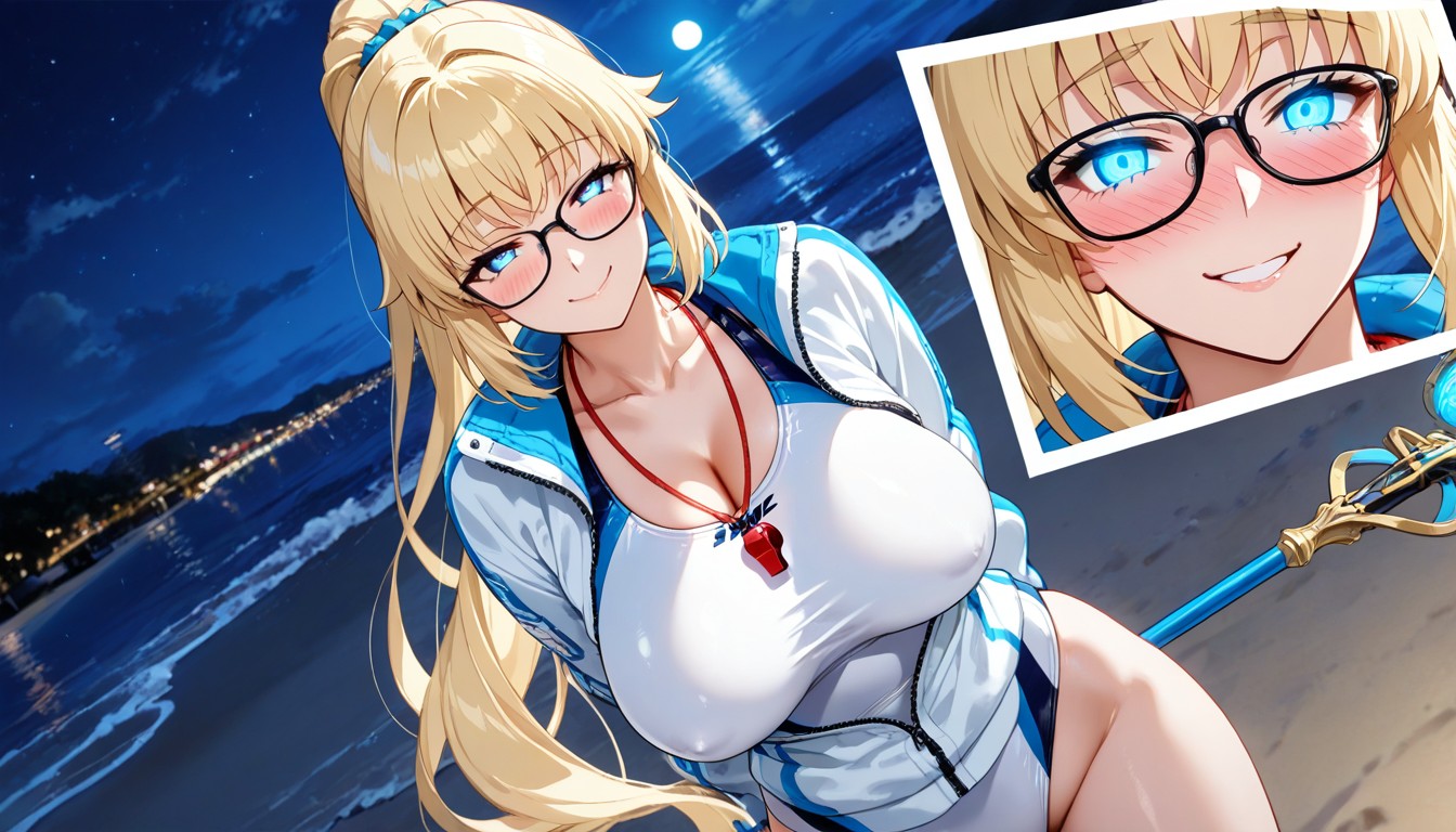 Musk, Unzipped, Blonde Jeanne From Fate Grand Order Wearing A White One-piece Swimsuit Hentai AI Porn