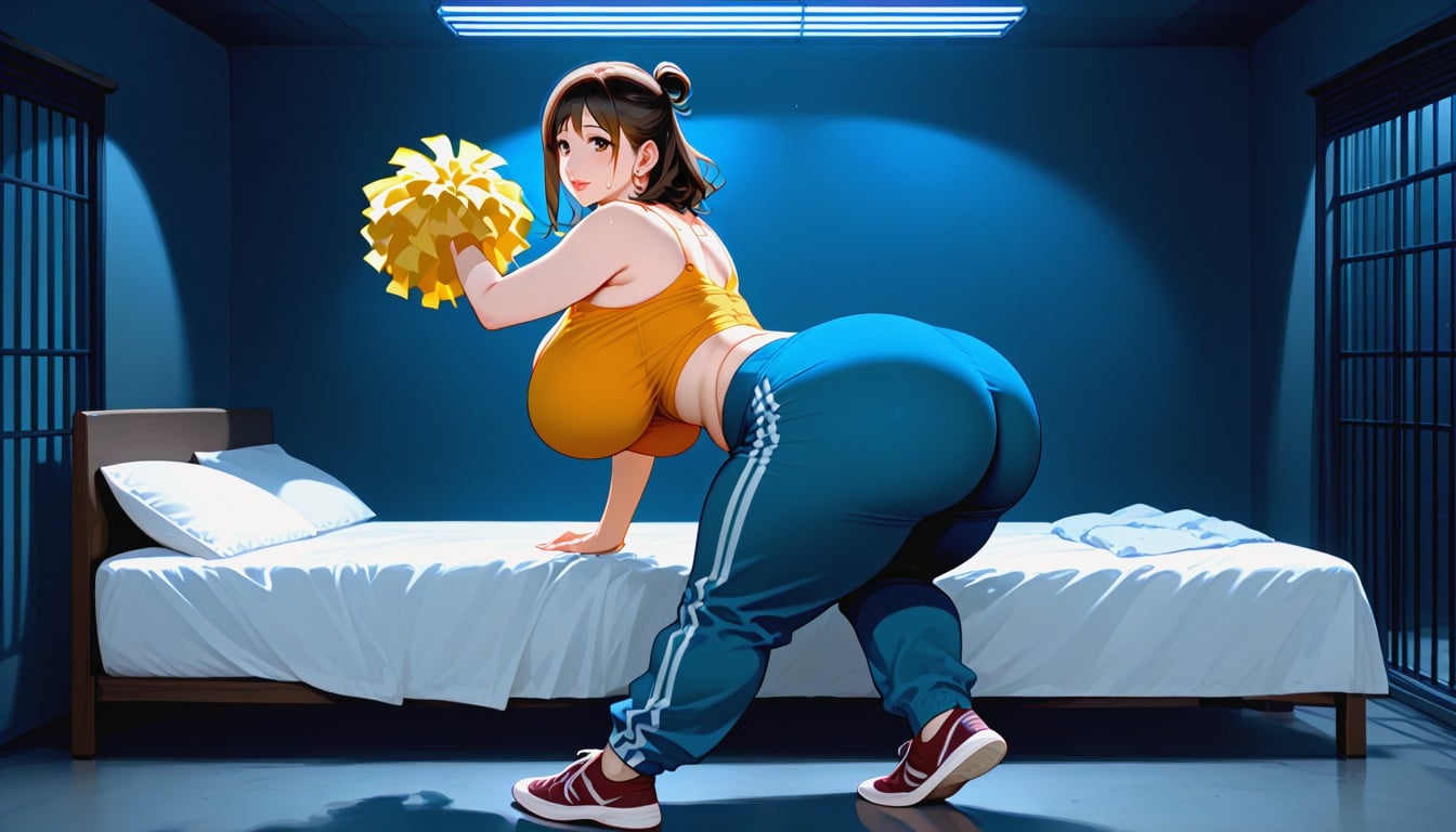 Colossal Butt, Cheerleader Pom Poms, Sweatpants Golden MILF AI Porn