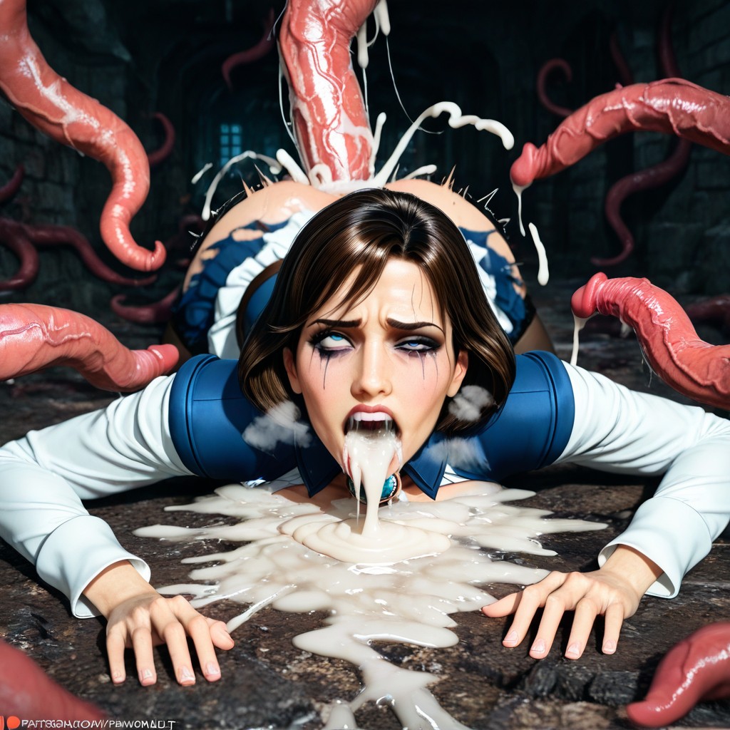 Ravaged, Eyes Uneven, Thick Saliva Drooling AI Porn