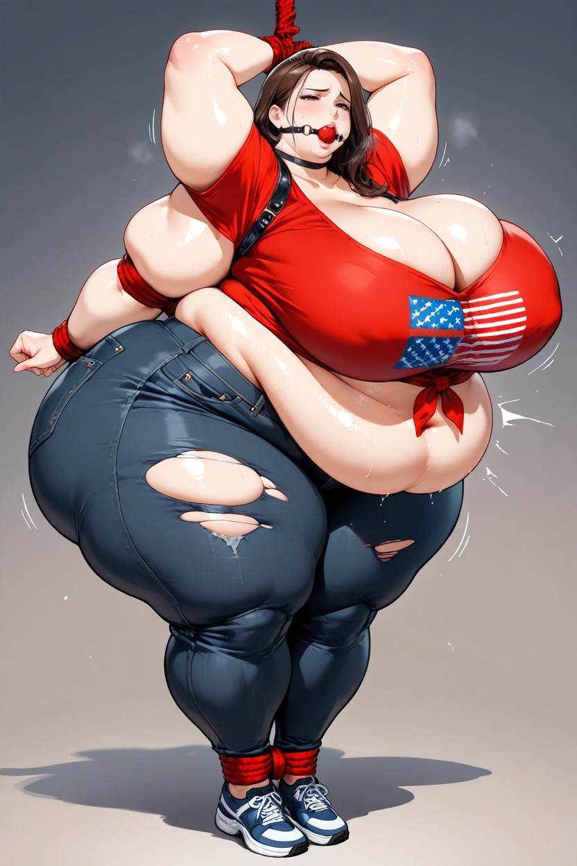 Fullbody Bondage, Hyper Gigantic Belly, Black Colored Jeans AI Porn