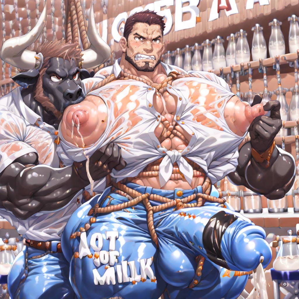 Masculine Facial Features, Dark Brown Skin, Hyper Bulky ゲイAIポルノ