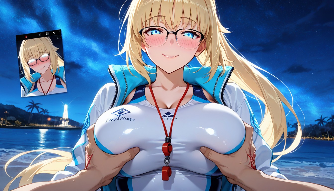 Wearing Glasses, A White Jacket, Mischievous (smiling While Blushing) Hentai AI Porn