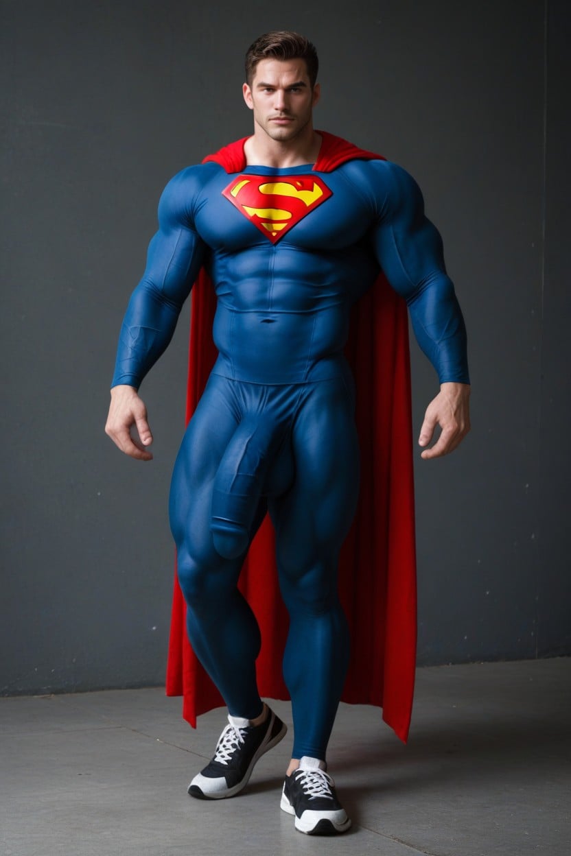 Arm Muscles Stretching And Costume Fabric, Blue And Red Suit, Red Cape Porno IA Gay
