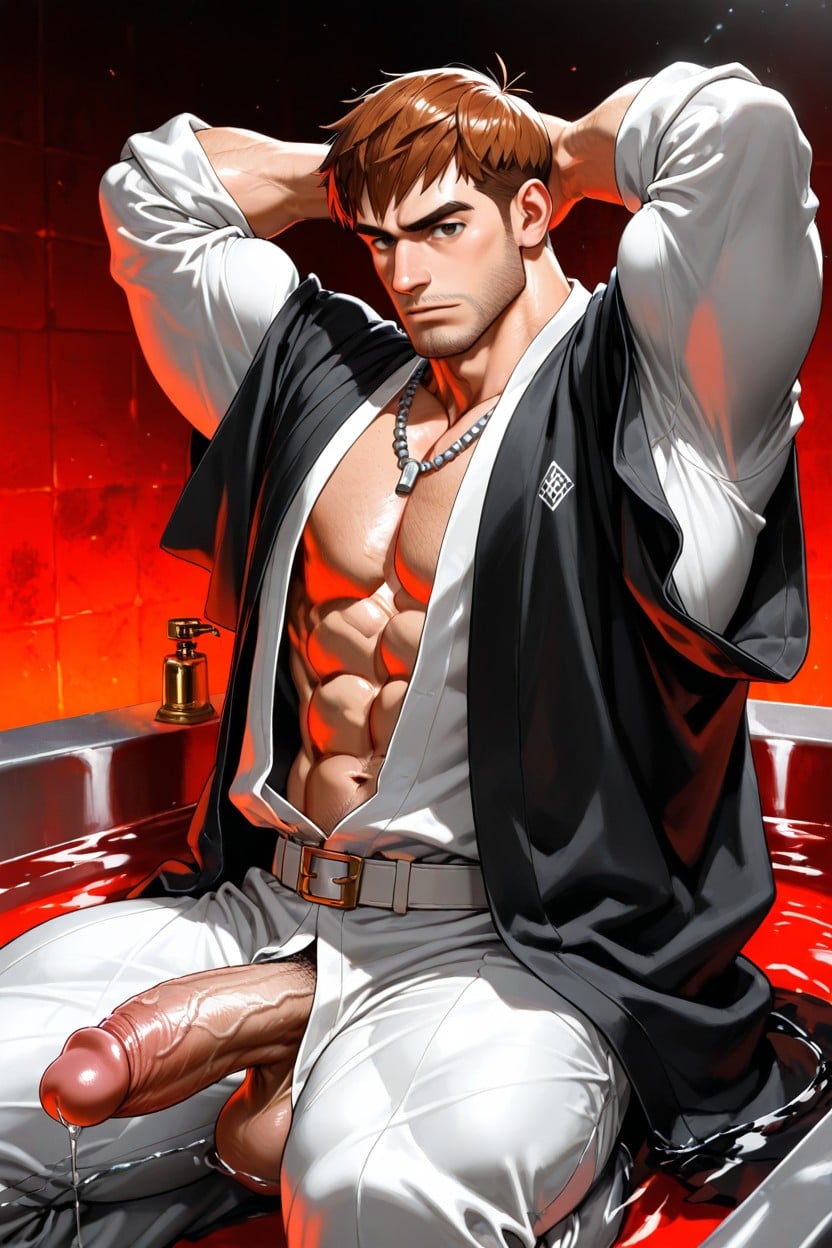 The Shirt Is Open At The Chest, Penis Bigger Than Body, Red AI Gay Porn