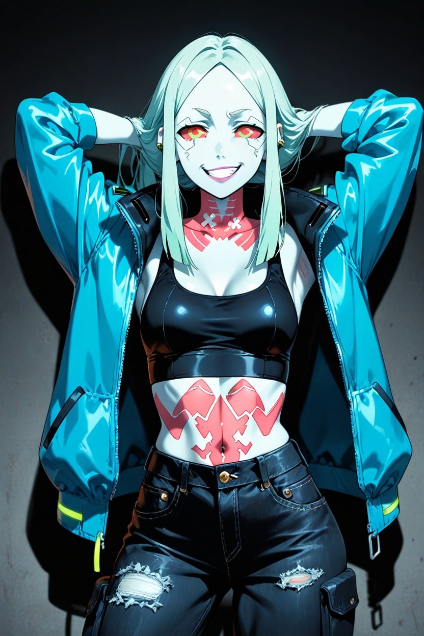 Arms Behind Head, Dark Outlines, Simple Background Hentai AI Porn