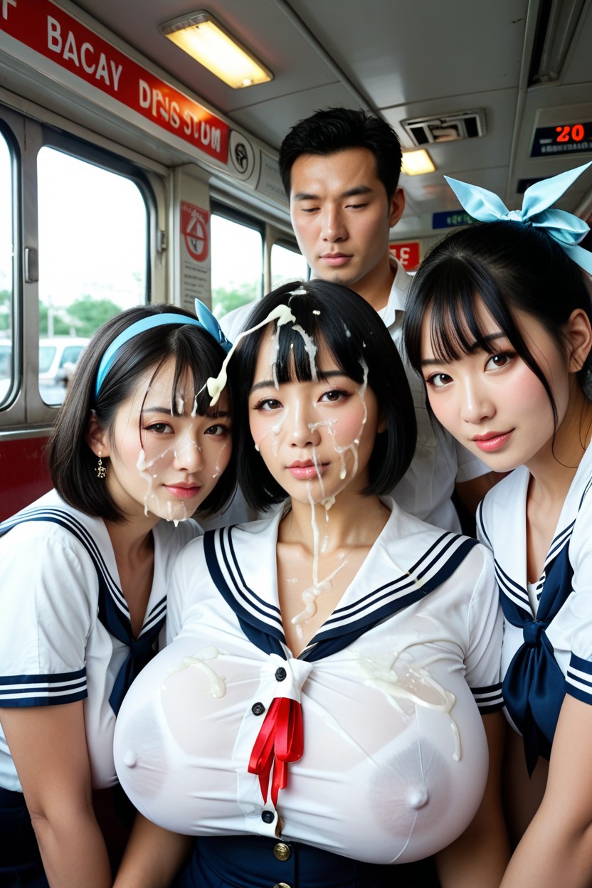 Button Up All The Buttons On The Shirt, Sailor Suit, White Shirt AI Porn
