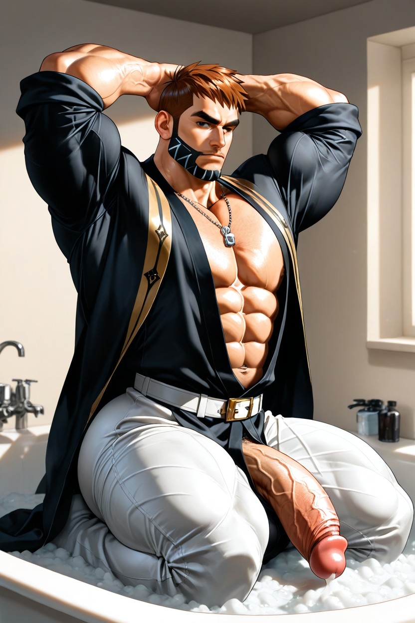 Back With Both Arms Resting Behind His Head In A Relaxed Pose, Chilchuck Tims From Dungeon Of Delicacies, The Shirt Is Open At The Chest Porno IA Gay