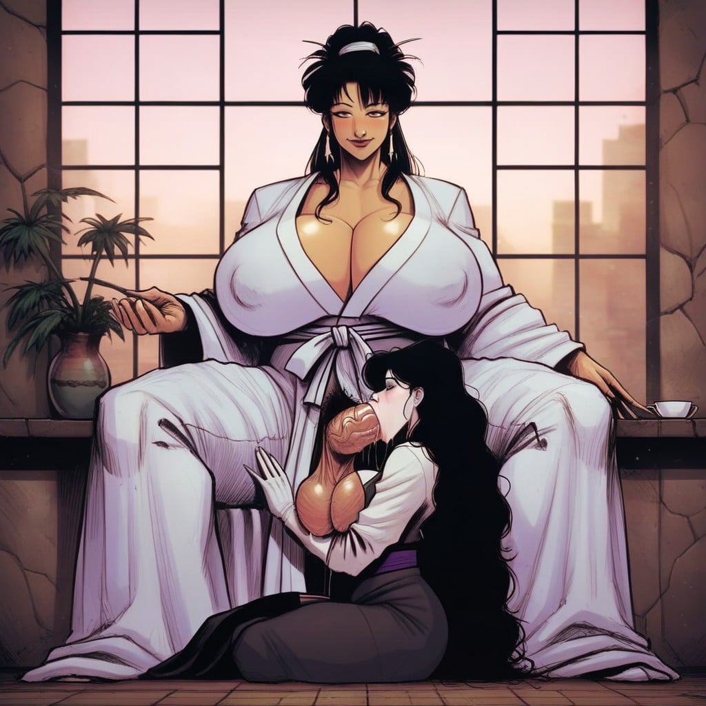 Woman Is Fully Clothed, Futanari With Tits Exposed, Futanari With Huge Balls AI Porn