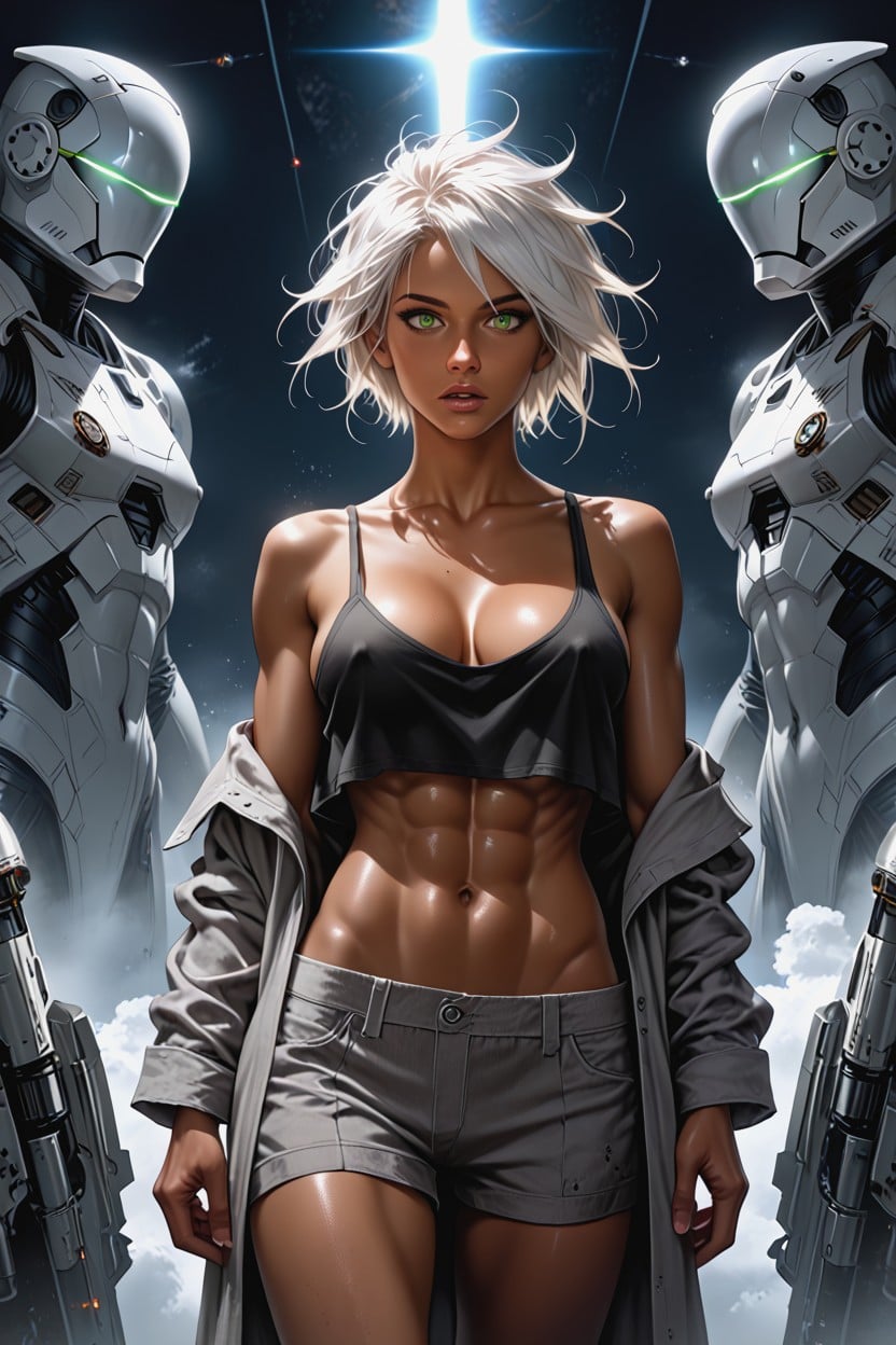 White Hair, With Her Arms Outstretched Towards The Viewer, Mouth Agape Hentai AI Porn