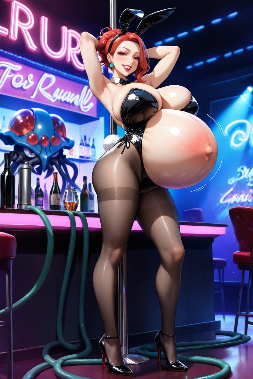 Bar Counter, Leotard, Air Inflation AI Porn