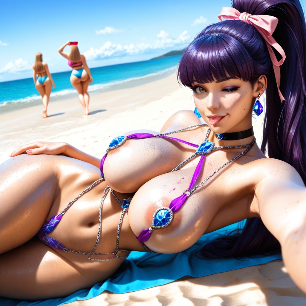 Beautiful Anime Face, Silver Bodychain, Straight Hair AI Porn