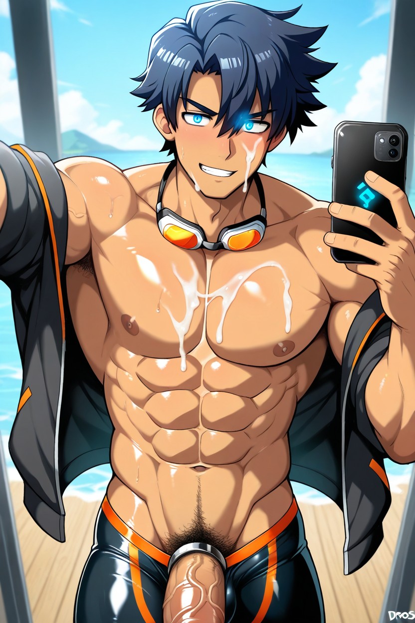 Huge Erect Penis, Abs, Dark Brown Skin ゲイAIポルノ