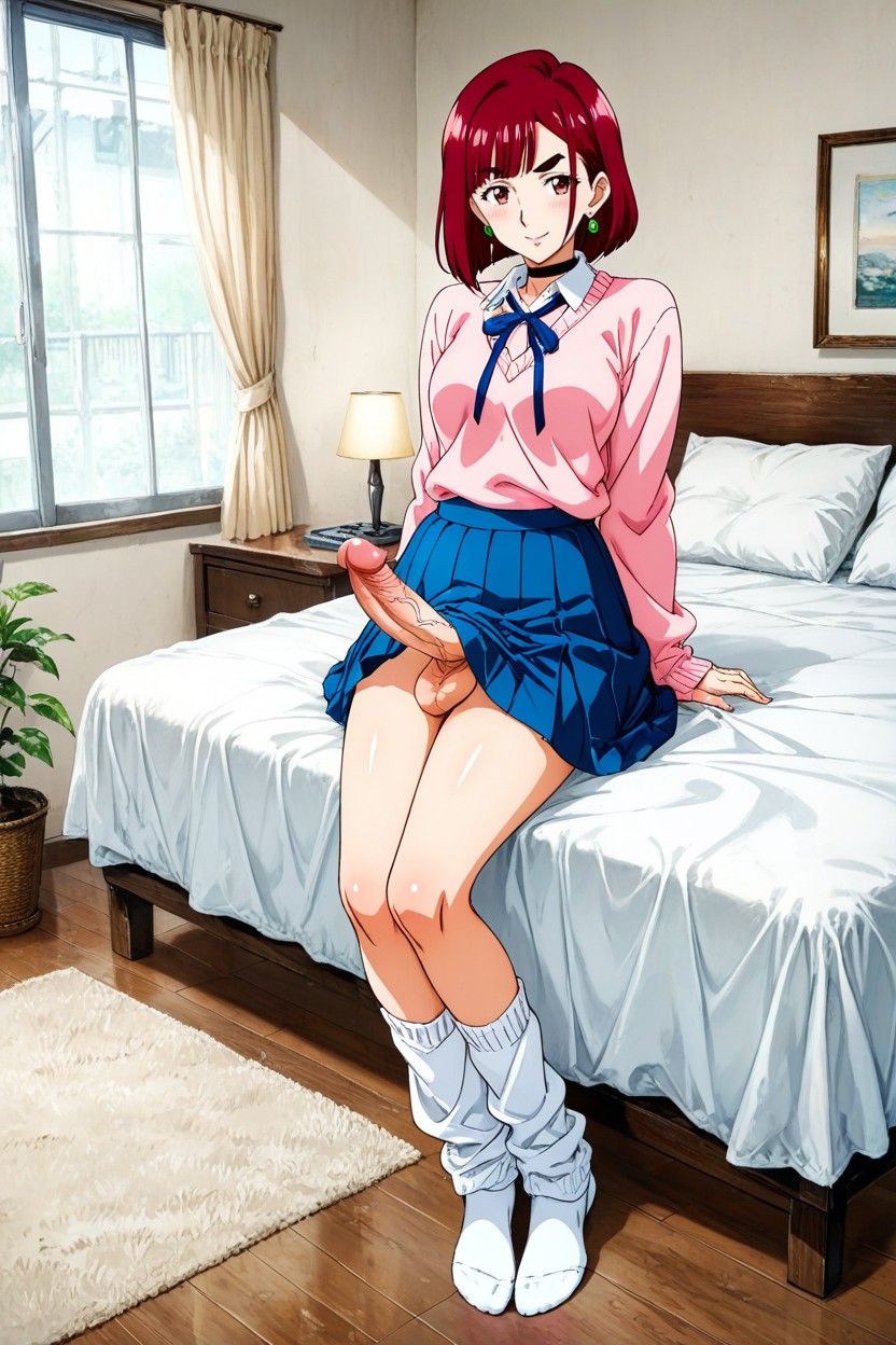 Skinny, Side Bangs, Bob Haircut AI Porn
