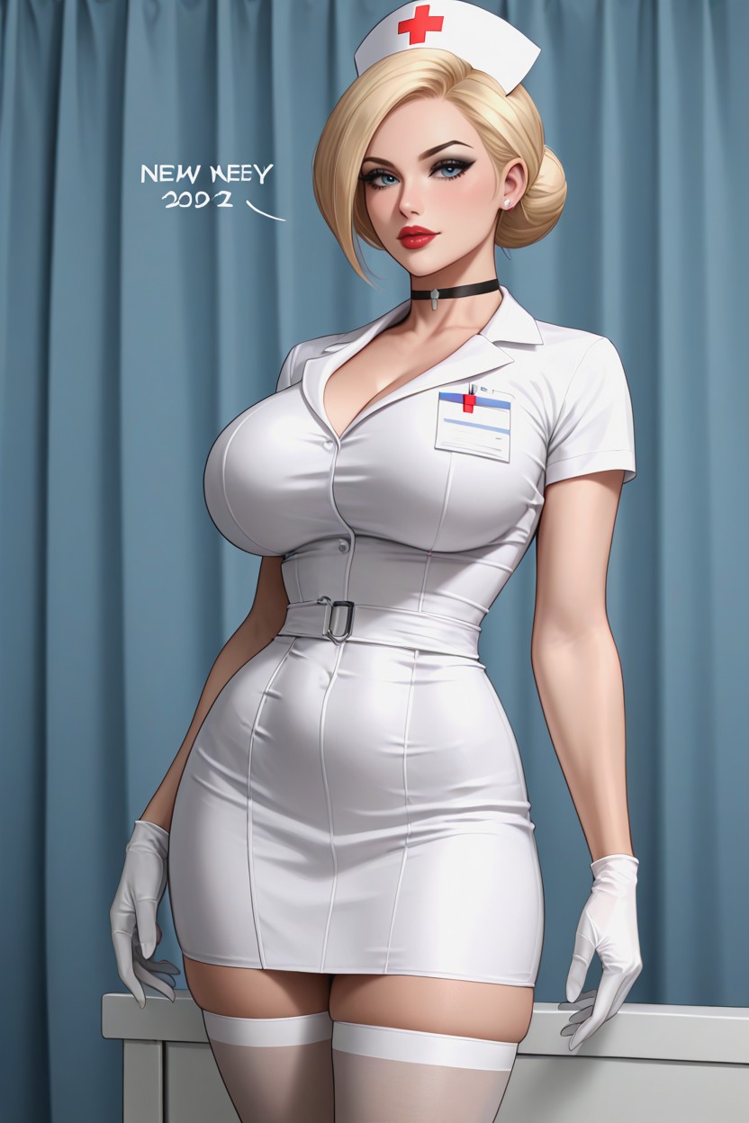 Blue Big Rounded Eyes, Nurse Hat, In Hospital AI Porn