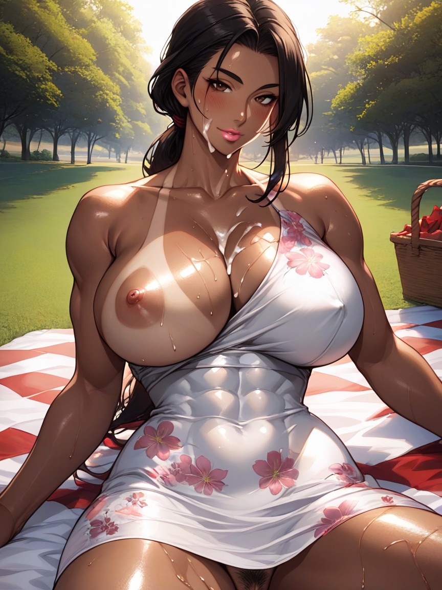 Brown Eyes, Glistening, One Breast Exposed From Dress Porno IA