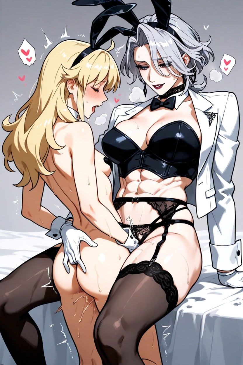 Silver Boyish Hair, Giver Very Poor Body, Futa Taker Hentai AI Porn