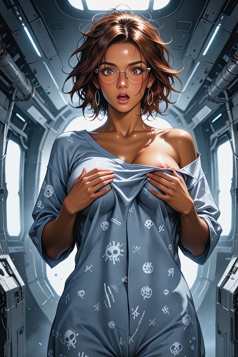 Spaceship, Looking Down, Transparent Oversize Pajamas Hentai AI Porn