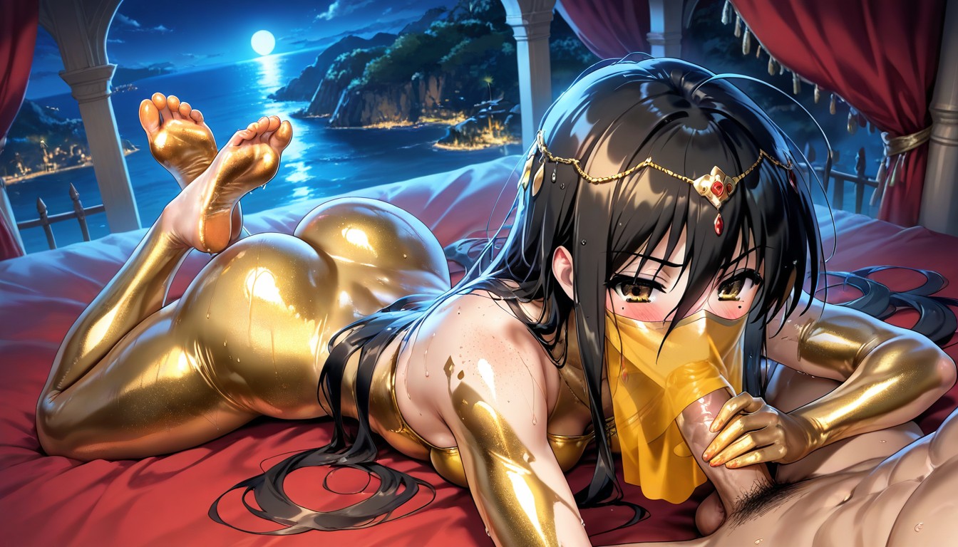 Wet Hair, On Stomach, Fellatio Under Mask Hentai AI Porn