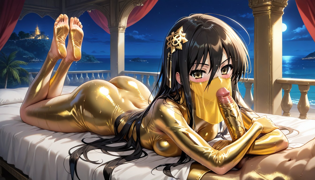Half Closed Eyes, On Stomach, Body Jewelry Hentai AI Porn