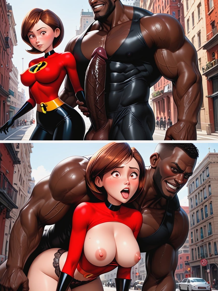 Interracial, Exposed Breasts, Hourglass Figure AI Porn