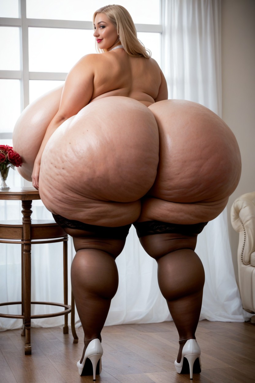 Hyper Hairy Pussy, Photorealistic Seductive Smile, Hyper Colossal Breasts BBW AI Porn