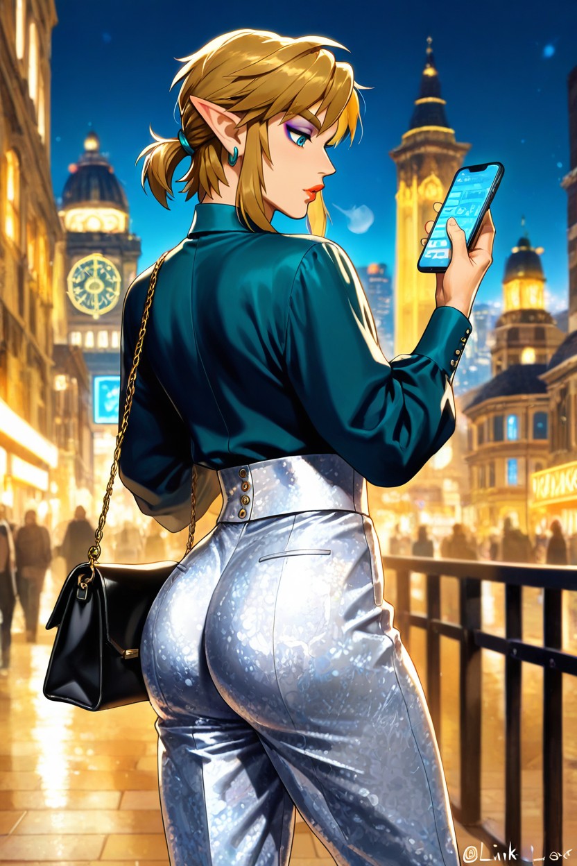 Handbag, Looking At Phone, Large Eyes AI Porn