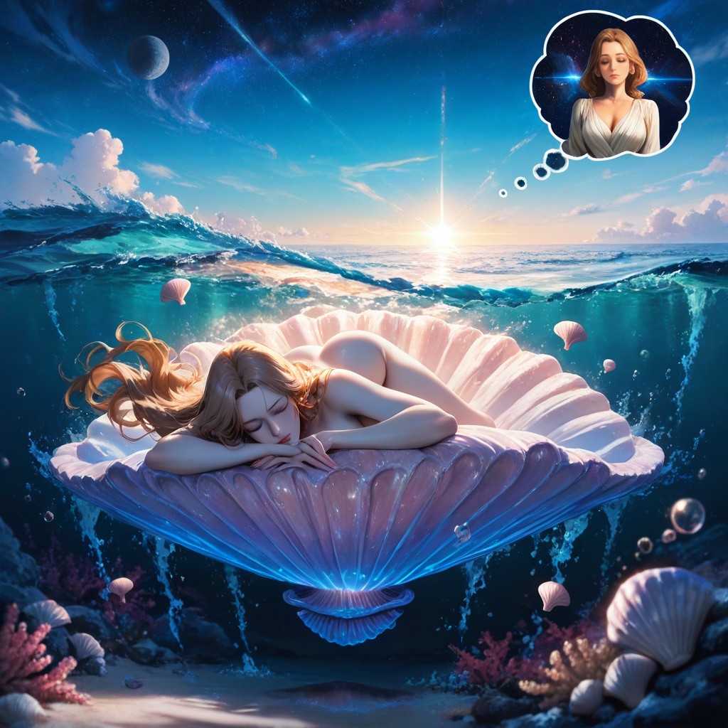 A Thought Bubble Above Her Head With Outer Space And Planets Inside, Original The Birth Of Venus Painting, Molly AI Porn