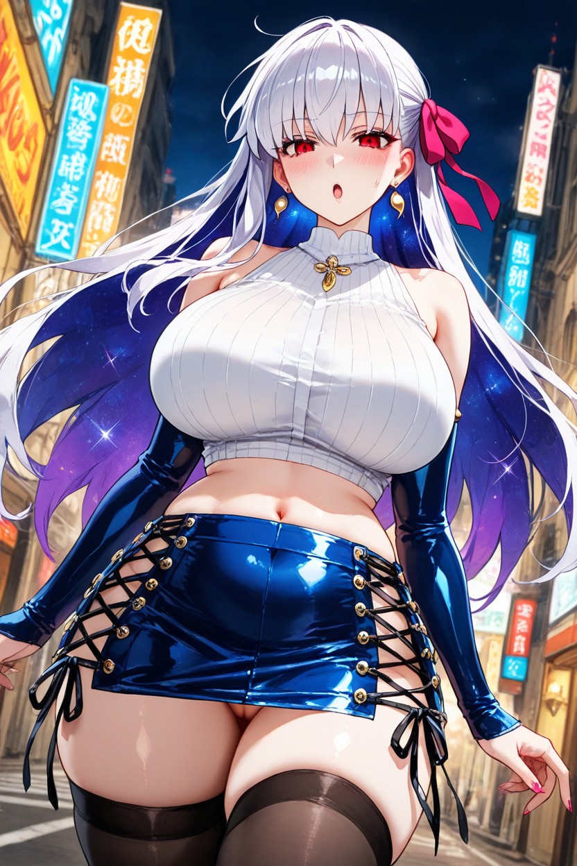 Blue Skirt, Navel Exposed, Goth Hentai AI Porn