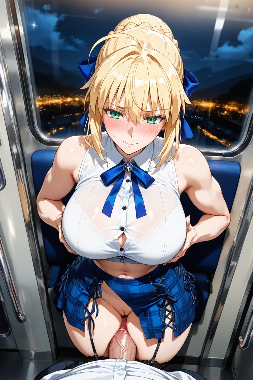 Man Behind With Huge Thick Cock Between Her Thighs, Exposed Midriff, Thigh Job Hentai AI Porn