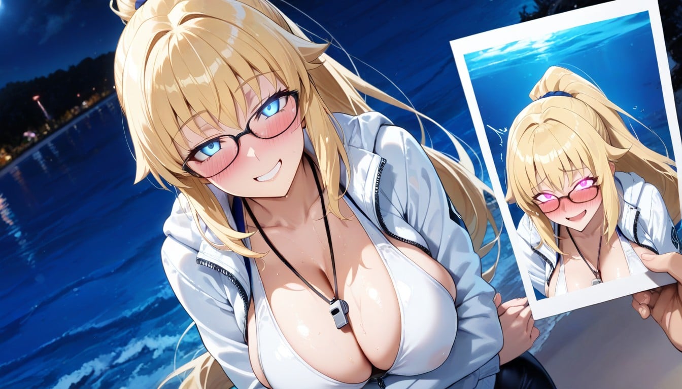 Giving It A Sleek Athletic Look Over The Swimsuit, Breast Close Up, Horny Hentai AI Porn