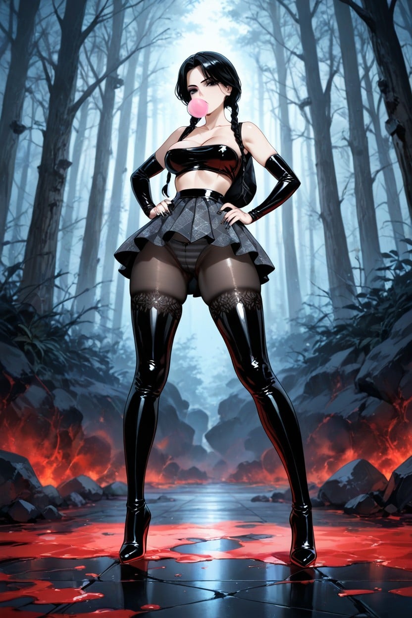 Wednesday Addams, Serious Expression, Wide Angle Hentai AI Porn
