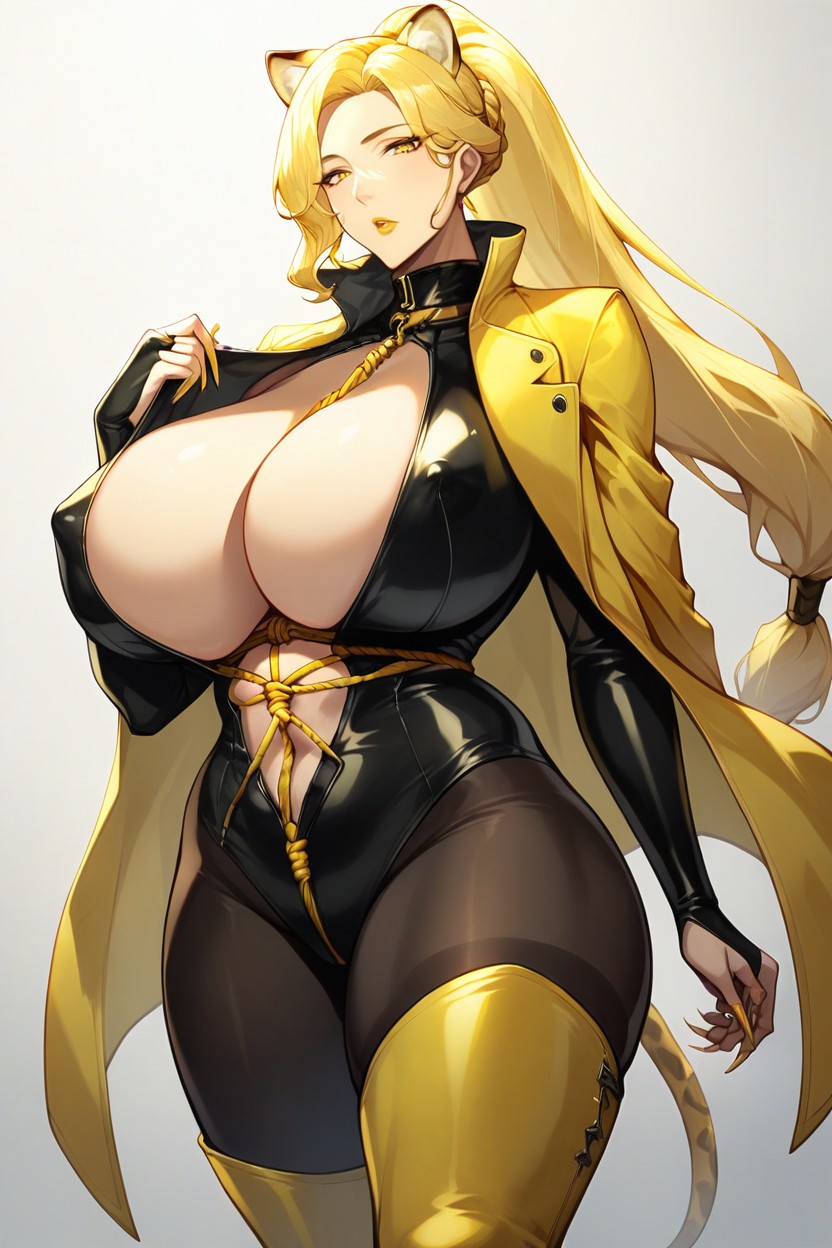 Rope Bondage, Yellow Boots, Breast Expansion Hentai AI Porn