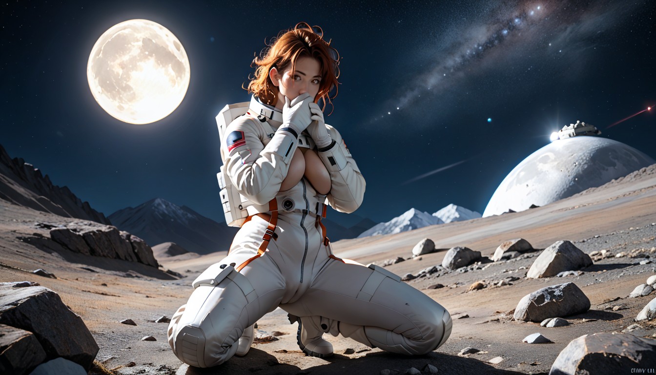 Bokeh Effect, White Space Suit, Night AI Porn