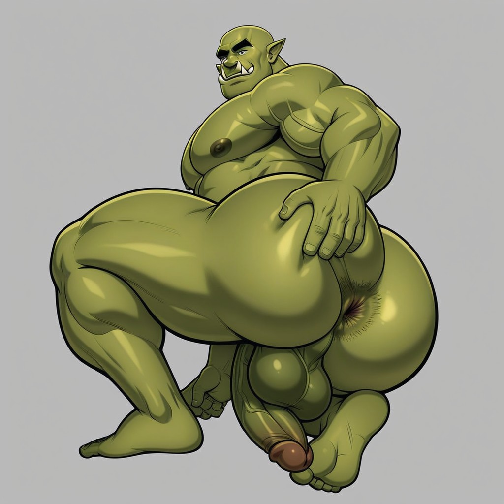 Dark Green Skin, Big Ass, Vue De Côté Porno IA Gay